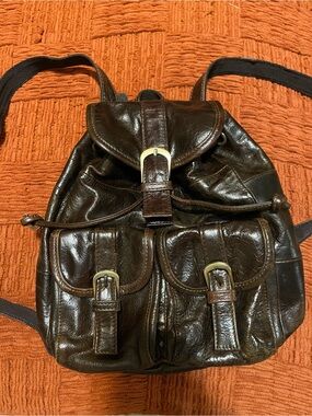 Dark Brown Small Leather Backpack - Classic Buckle Design